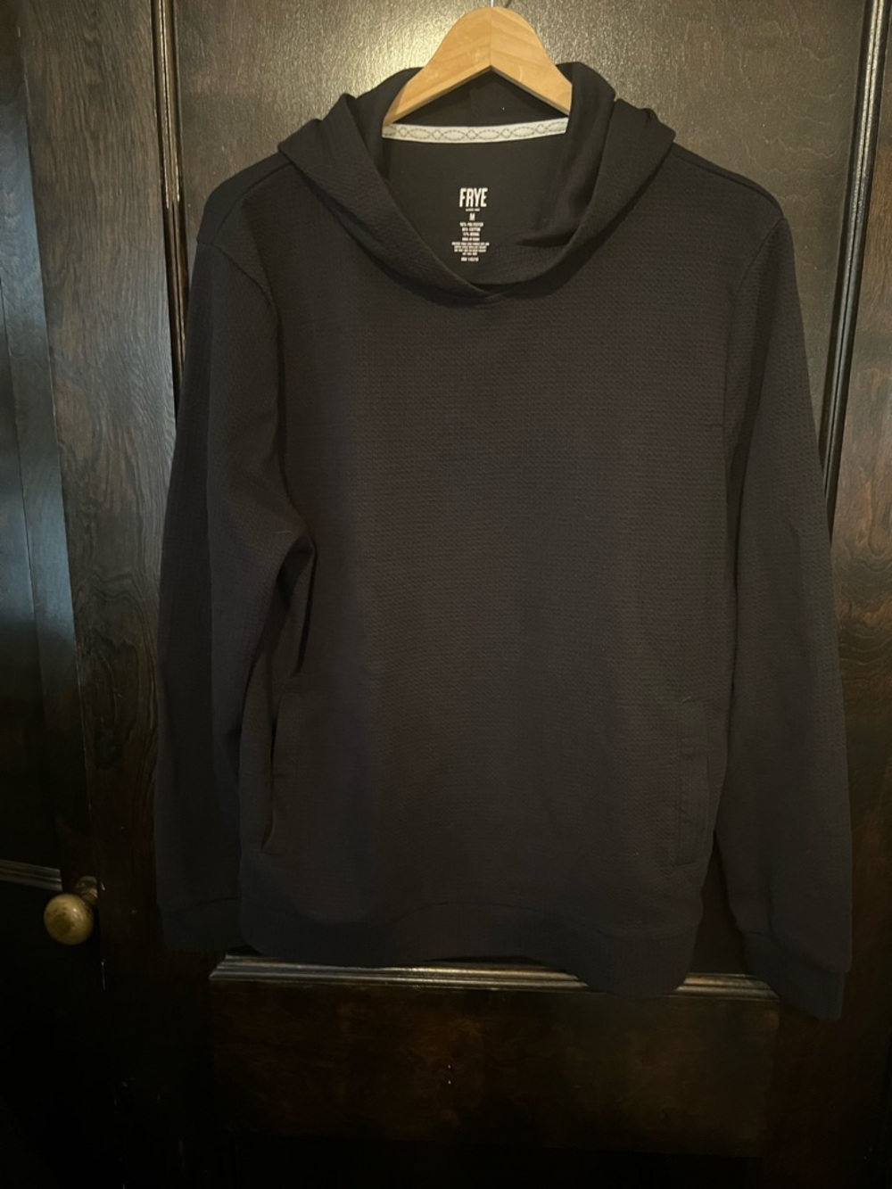 FRYE Men's Donegal Black Textured Hooded Thermal Sweatshirt- Size M
